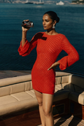 Red Flared Sleeve Knit Dress