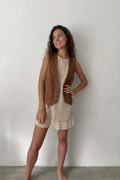 Tan Ruffle Hem Mini Dress