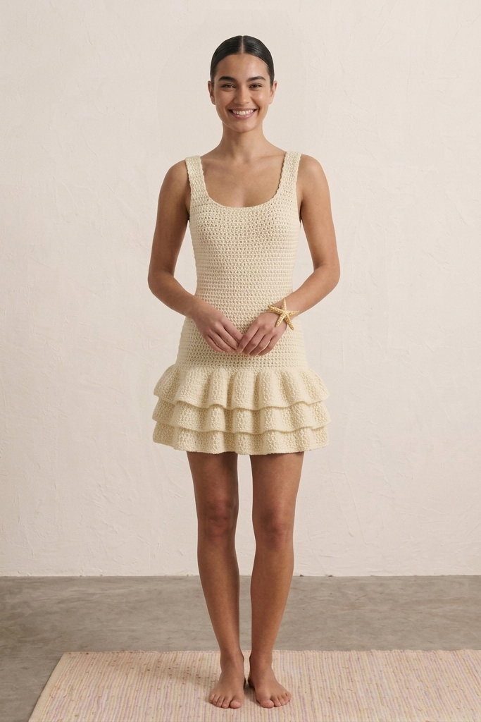 Ivory Scoop Neck Ruffle Dress